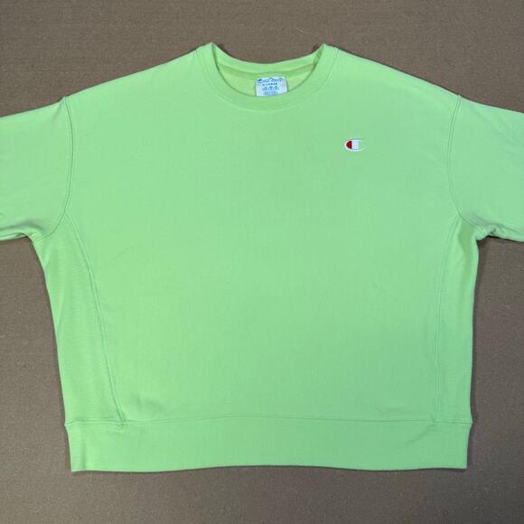 Champion Reverse Weave Sweatshirt Light Green Boxy Cropped Fit Crewneck XL - Picture 2 of 8